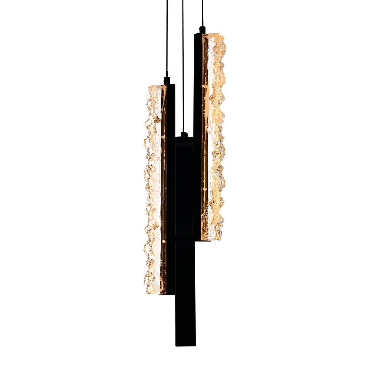 Stagger Integrated LED 6in Black Mini Pendant with Handcrafted Glass