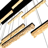 Stagger Integrated LED 60in Black Chandelier with Handcrafted Glass