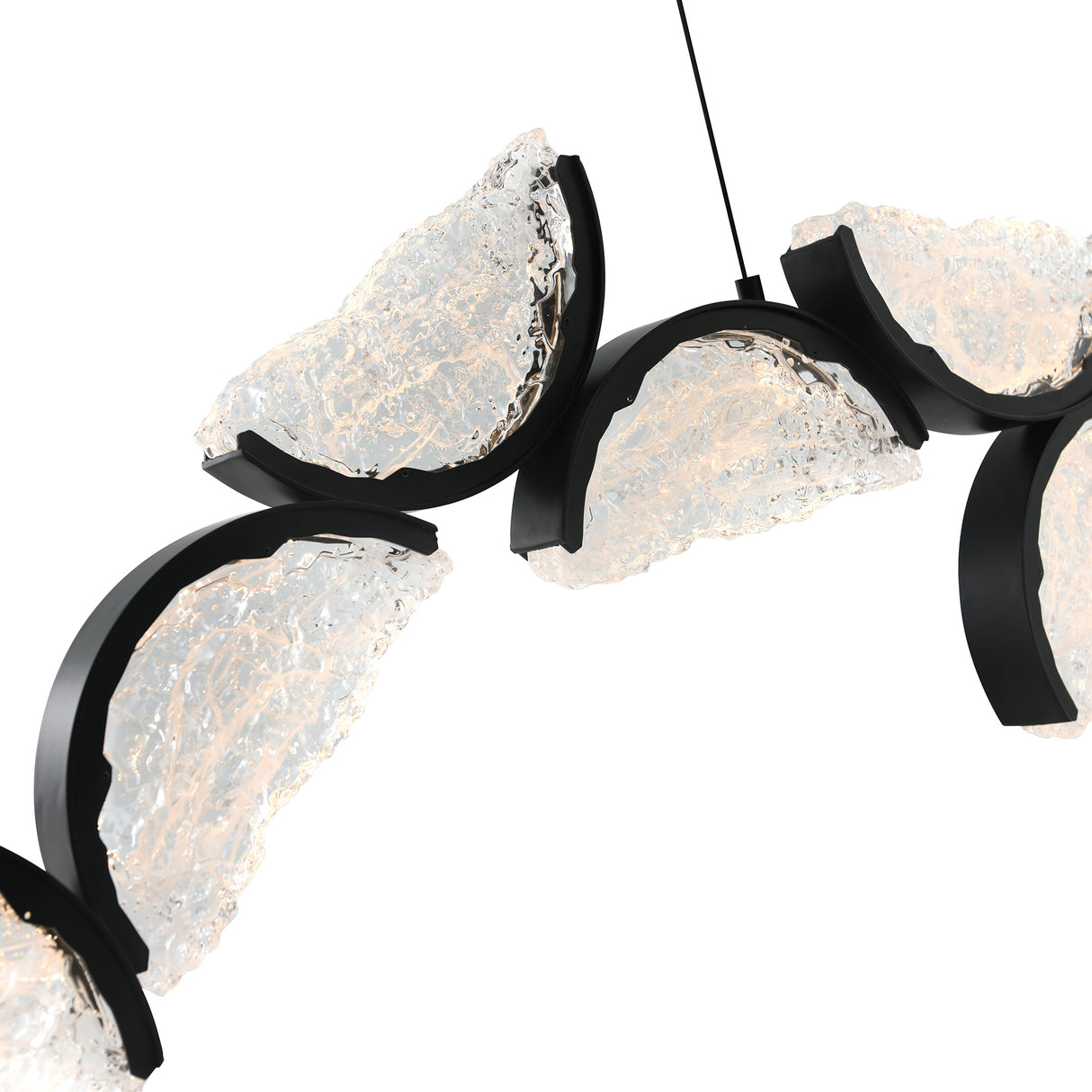 Moon Integrated LED 70in Black Chandelier with Handcrafted Glass