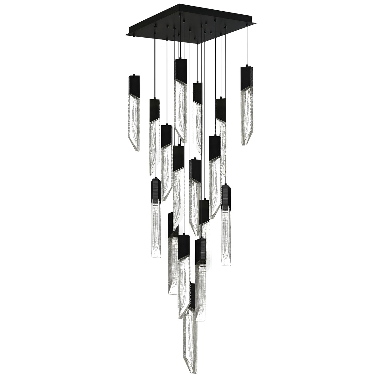 Petra Integrated LED 24in Black Chandelier with Handcrafted Glass