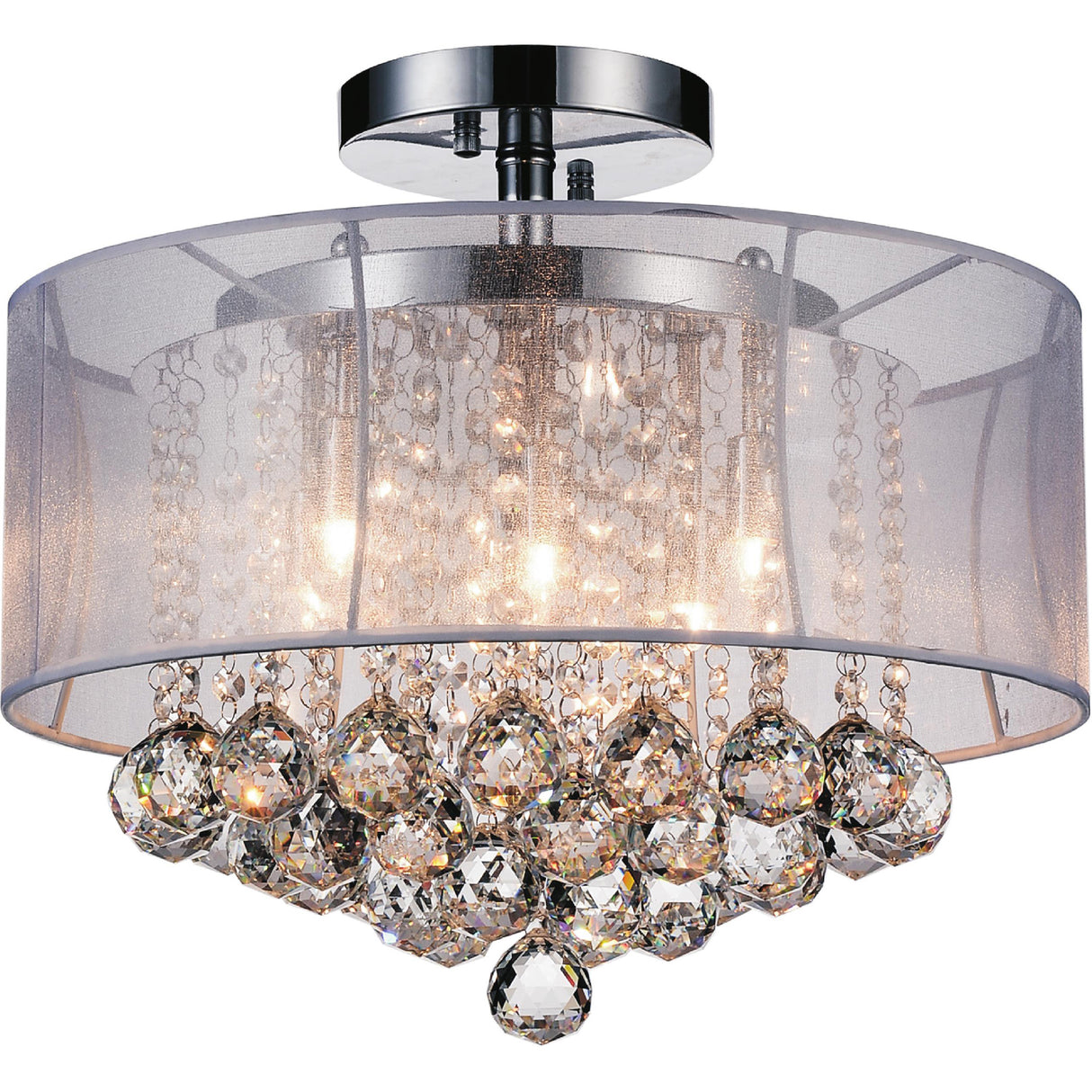 Radiant 6 Light 16in Chrome Drum Shade Flush Mount with White Shade