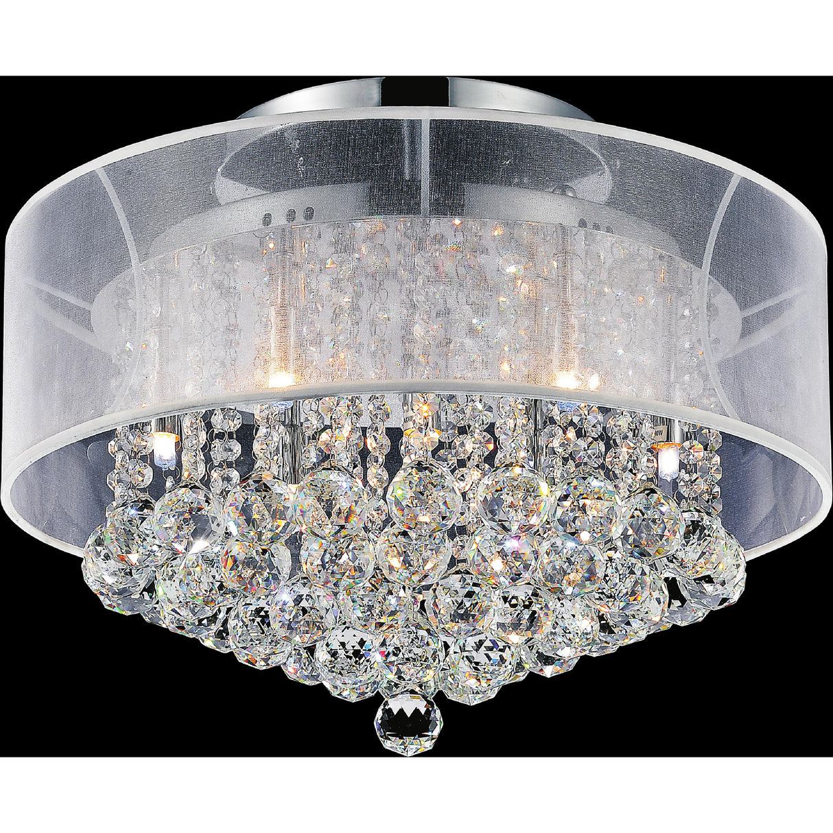 Radiant 9 Light 20in Chrome Drum Shade Flush Mount with White Shade