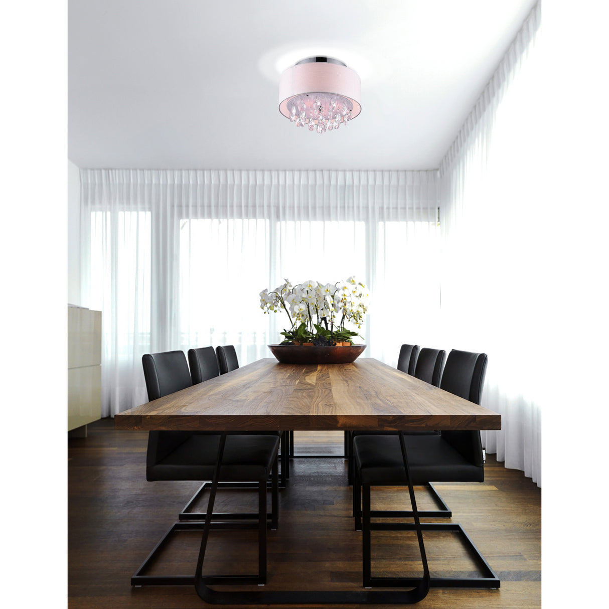 Dash 3 Light 14in Chrome Flush Mount with Off White Shade