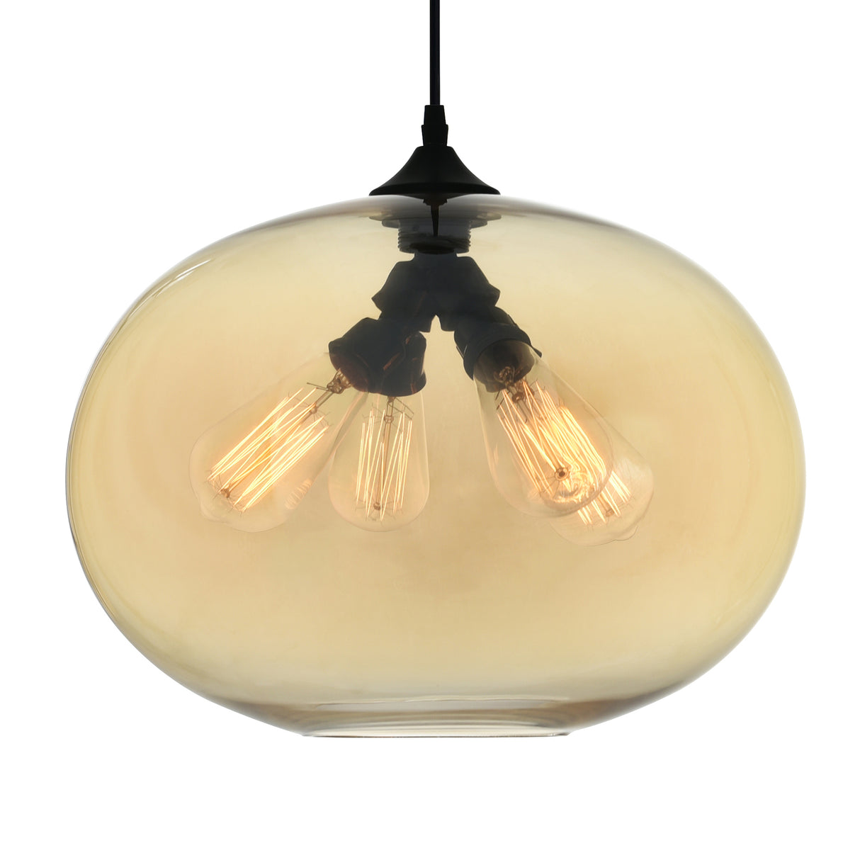 Glass 4 Light 16in Amber Down Pendant