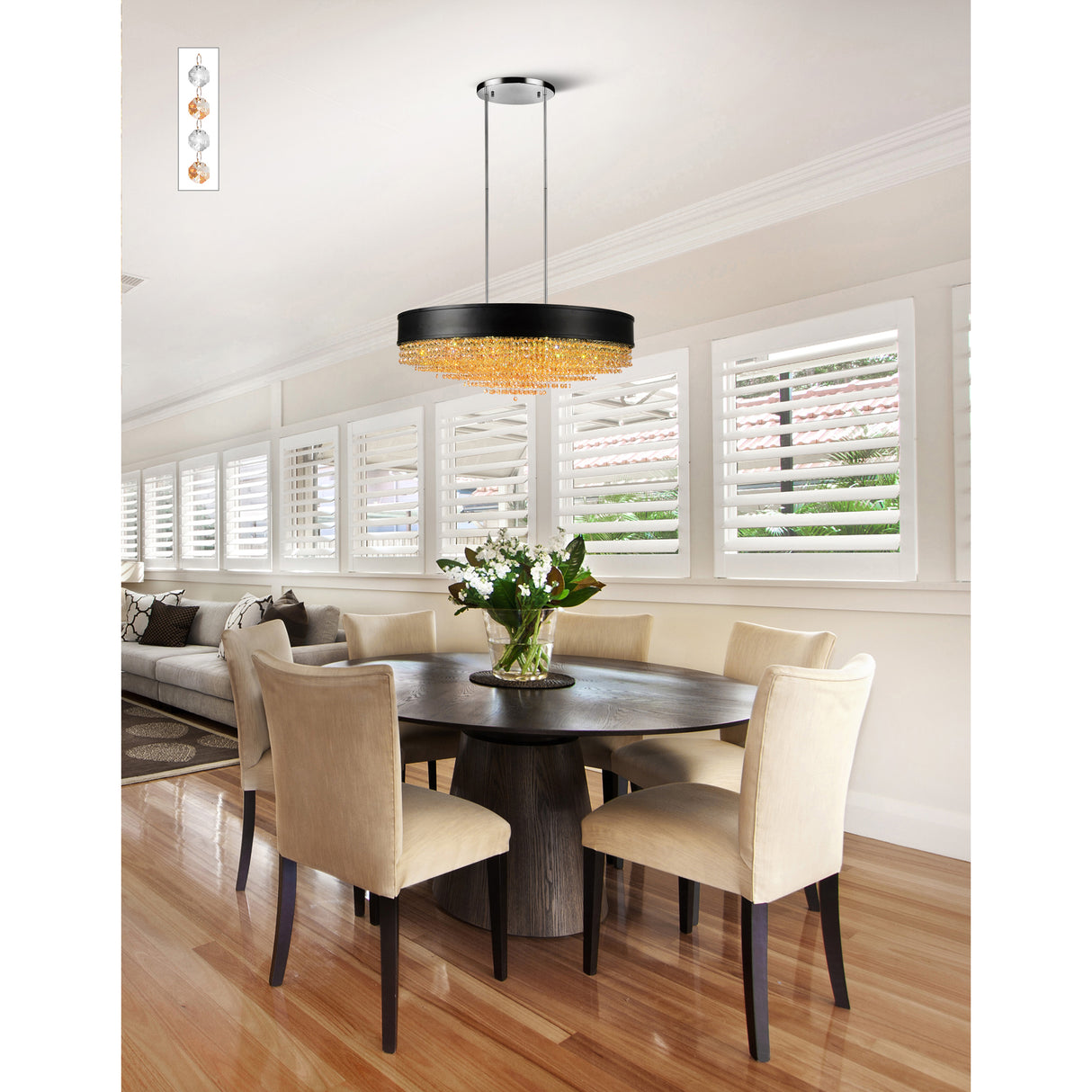 Medina 15 Light Drum Shade Chandelier With Black Finish