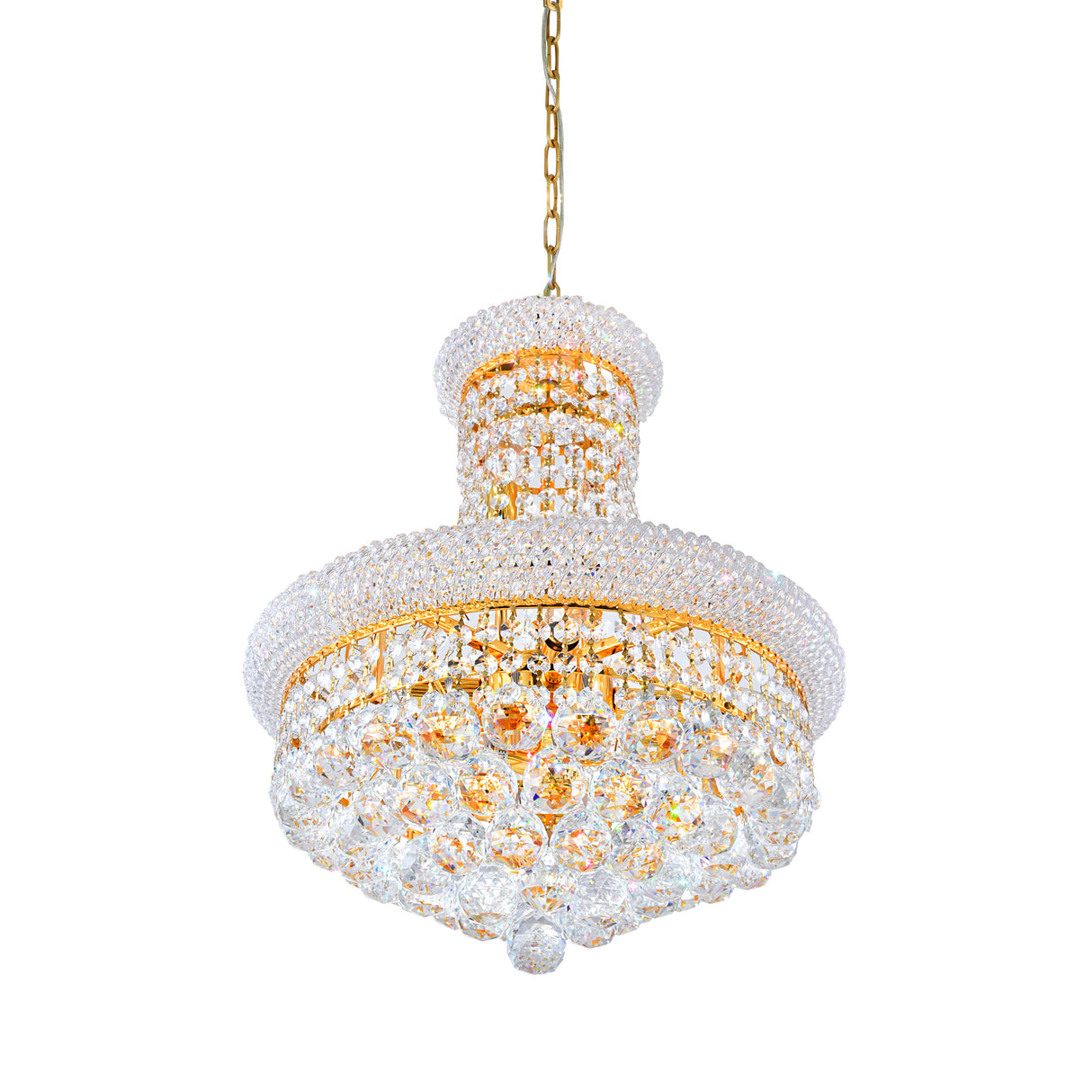 Empire 8 Light 18in Gold Down Chandelier with Crystals