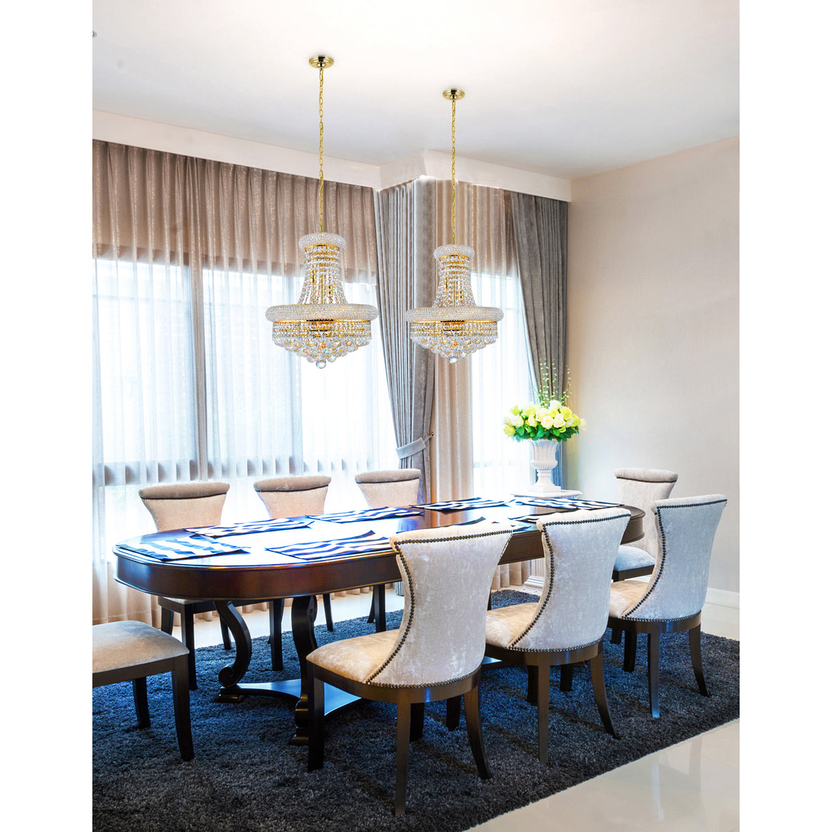Empire 8 Light 18in Gold Down Chandelier with Crystals