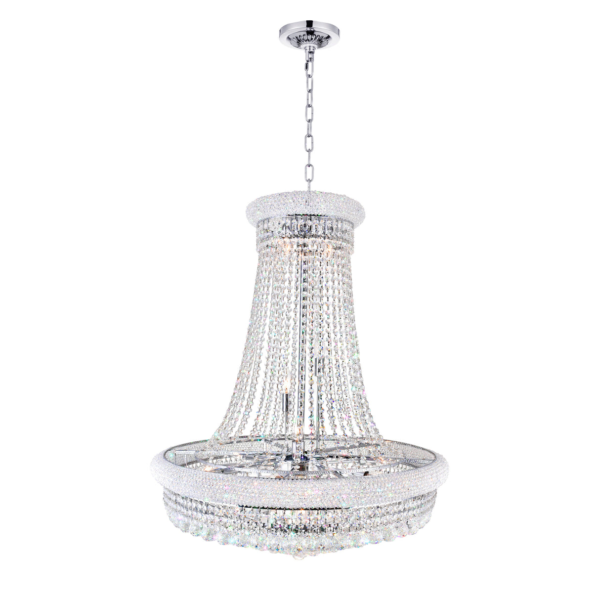 Empire 19 Light 32in Chrome Down Chandelier with Crystals