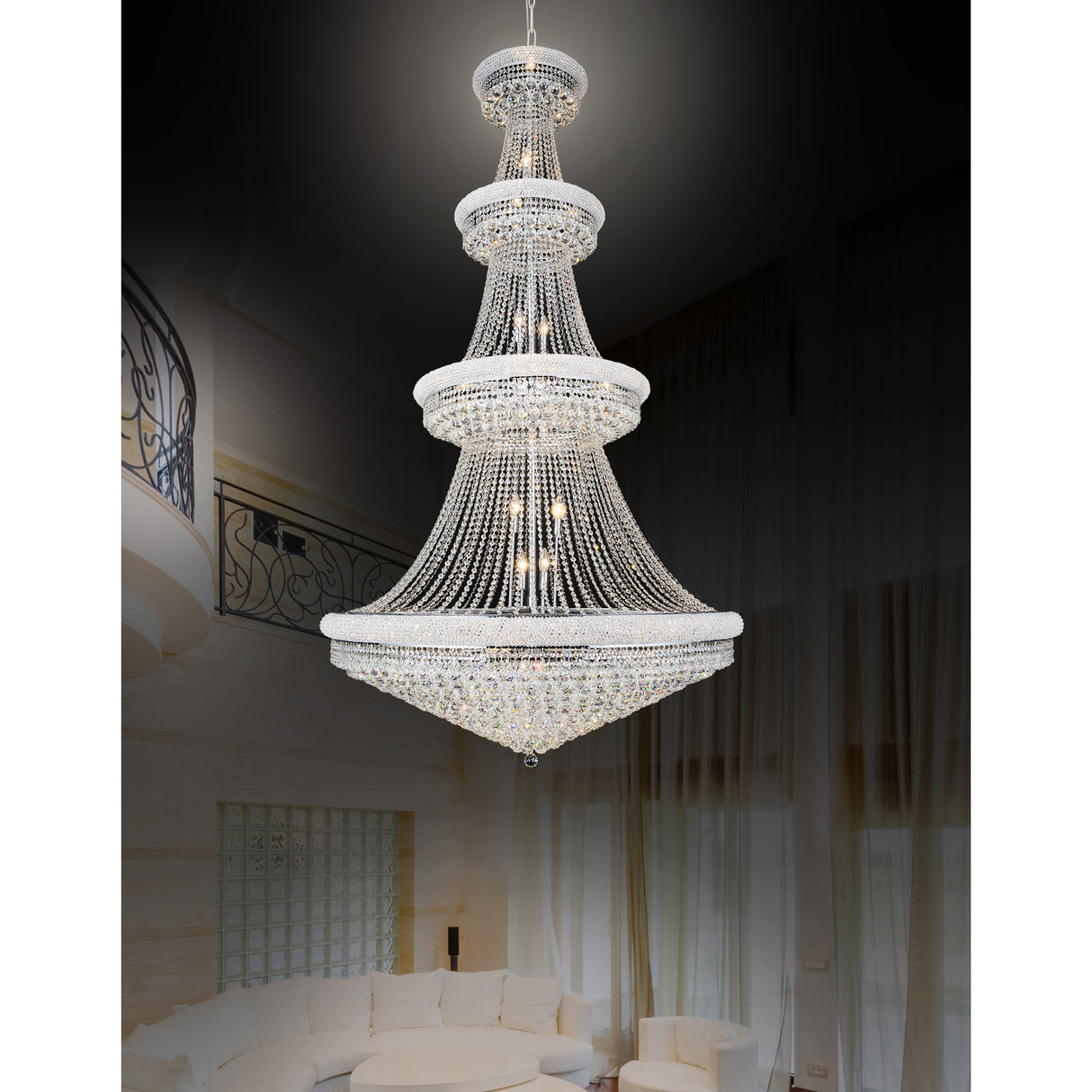 Empire 42 Light 50in Chrome Down Chandelier with Crystals