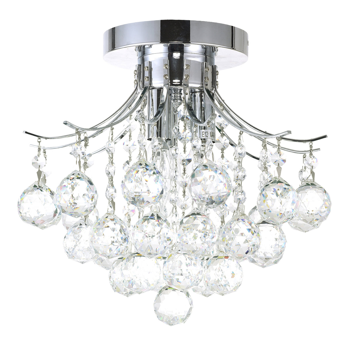 Princess 3 Light 12in Chrome Flush Mount with Crystals