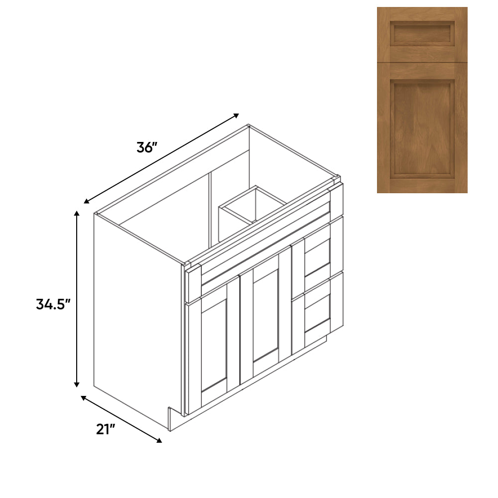 RTA - Havana Cafe - Vanity Cabinets with 2 Door 2 Drawer Right - 36"W x 34.5"H x 21"D - HAC-3621DR