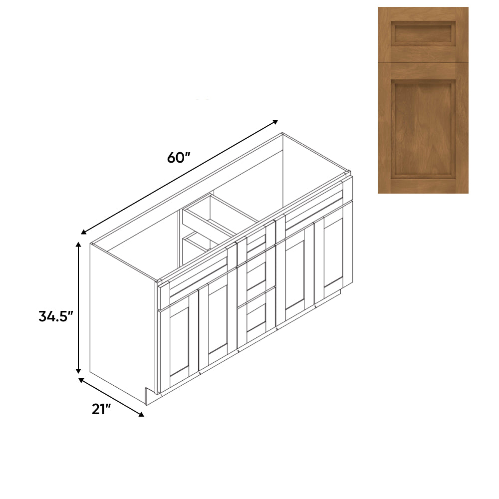 RTA - Havana Cafe - Vanity Cabinets with 3 Drawer Center - 4 Drawer Side - 60"W x 34.5"H x 21"D - HAC-6021DD