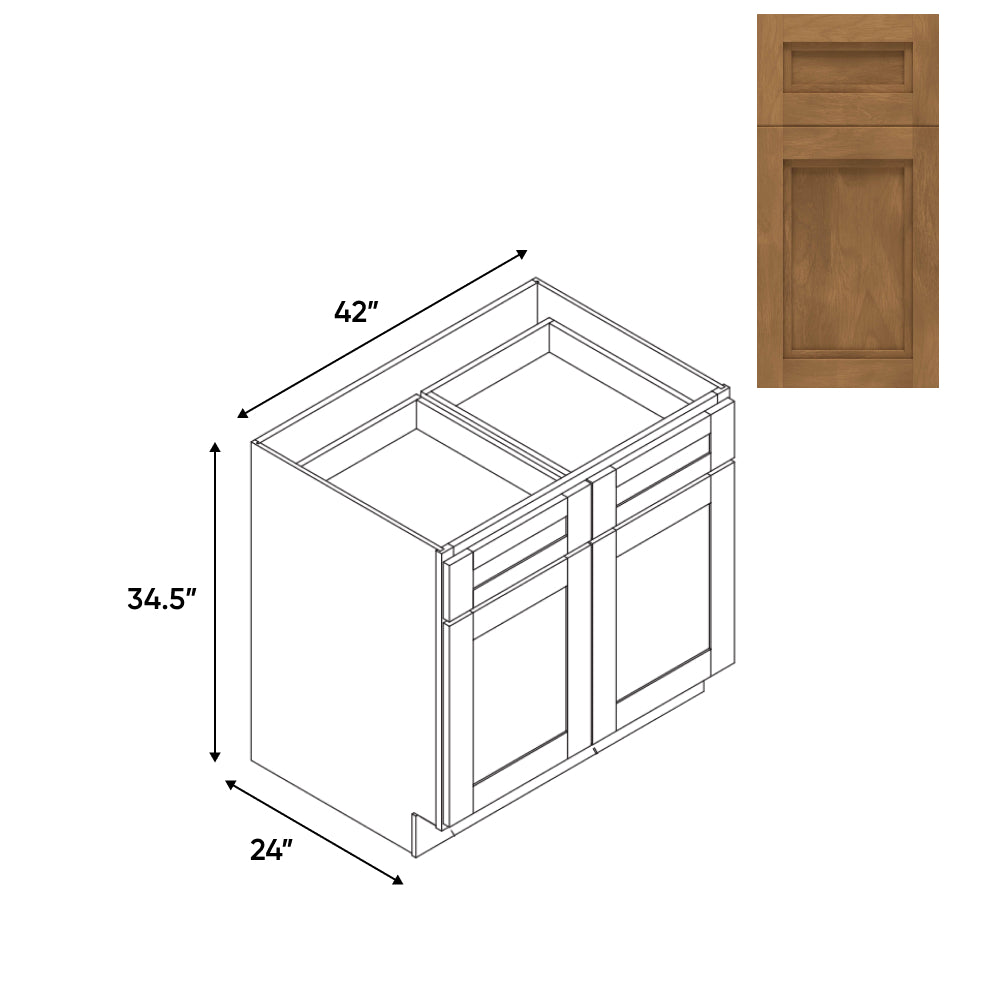 RTA - Havana Cafe - Base Cabinet with 2 Door 2 Drawer 1 Shelf - 42"W x 34.5"H x 24"D