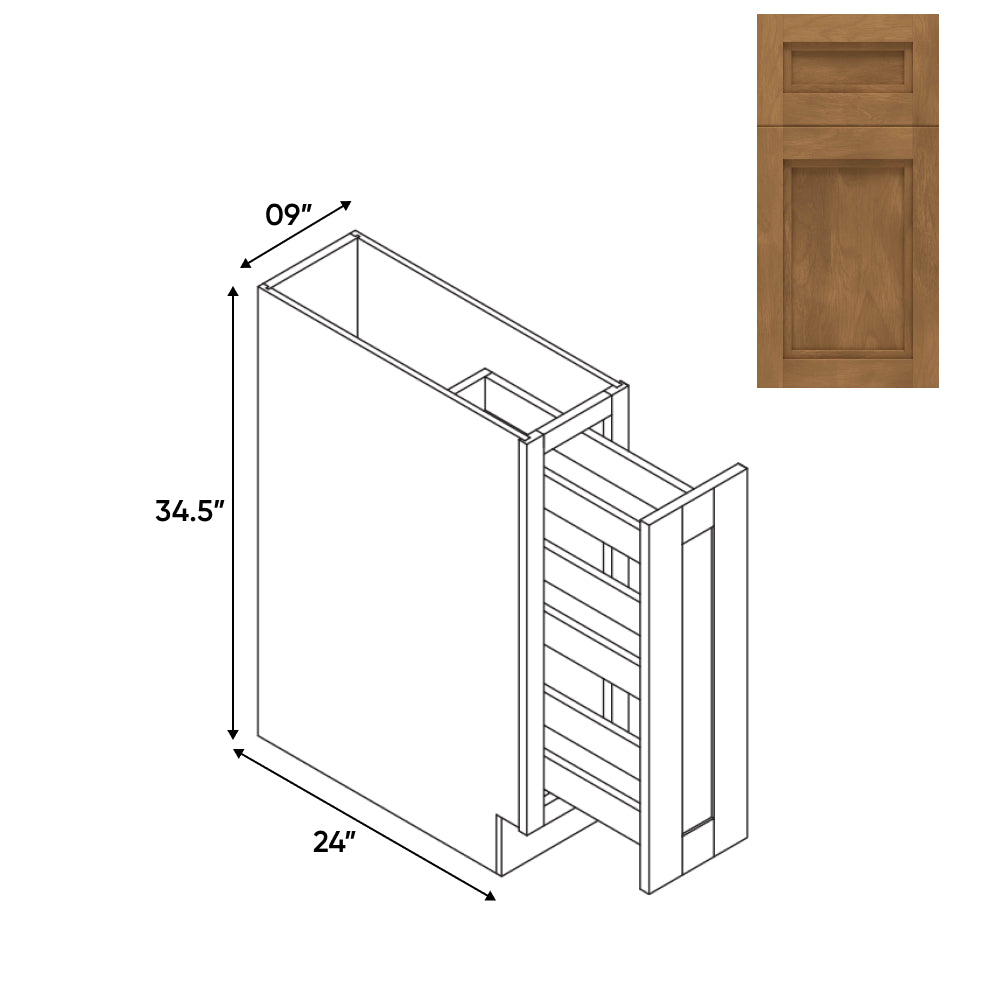 RTA - Havana Cafe - Base Spice Rack Pull Out with 3 Shelf - 9"W x 34.5"H x 24"D - HAC-BFP9