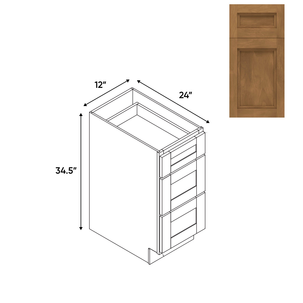 RTA - Havana Cafe - 12"W - Drawer Pack Base Cabinets with 3 Drawer - 12"W x 34.5"H x 24"D