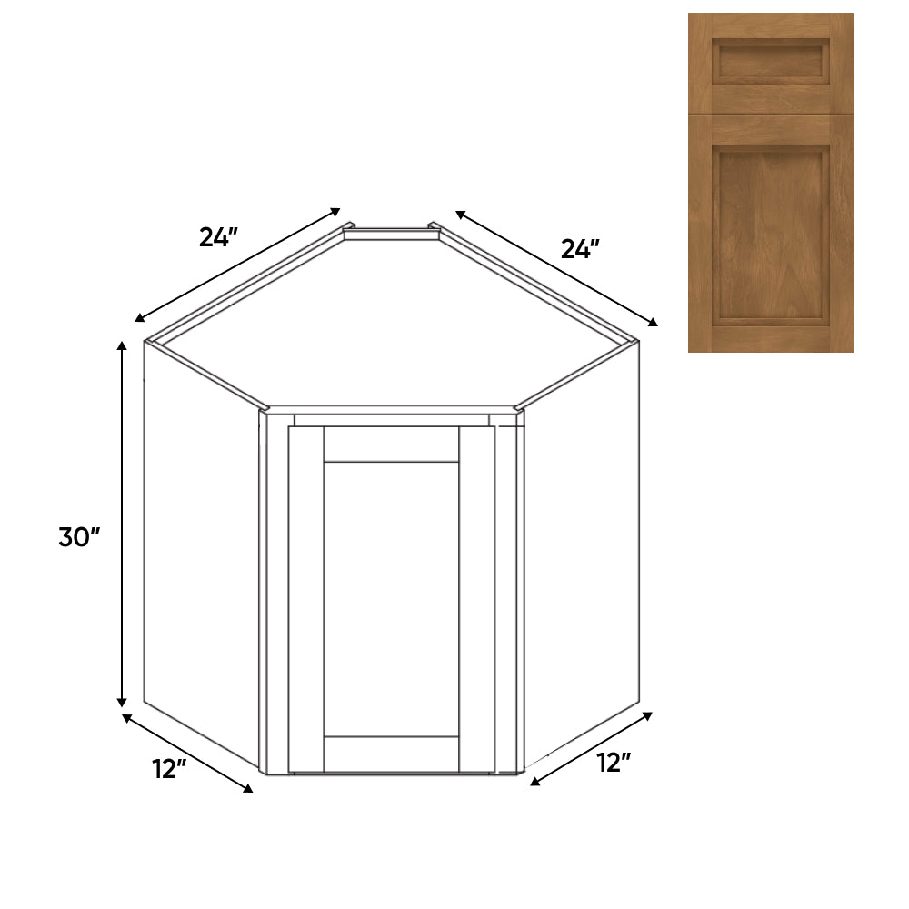 RTA - Havana Cafe - Wall Diagonal Corner - 1 Door 2 Shelf - 24"W x 30"H x 12"D - HAC-WDC2430