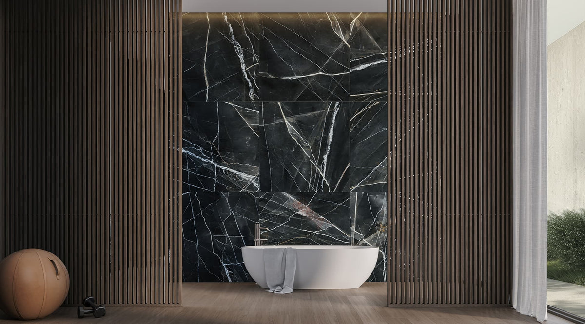 12 x 24 in Majesto Calacatta Noir Honed Rectified Colorsync Porcelain Tile installed