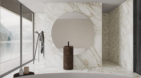 12 x 24 in Majesto Calacatta Oro Vintage Rectified Colorsync Porcelain Tile installed