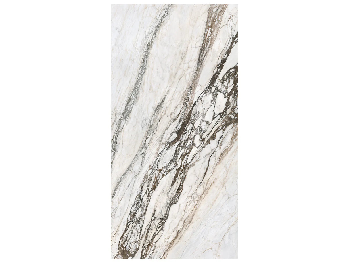 64 x 127 in Calacatta Picasso Block 32 Bookmatch Cut Honed Sintered Slab 12 mm