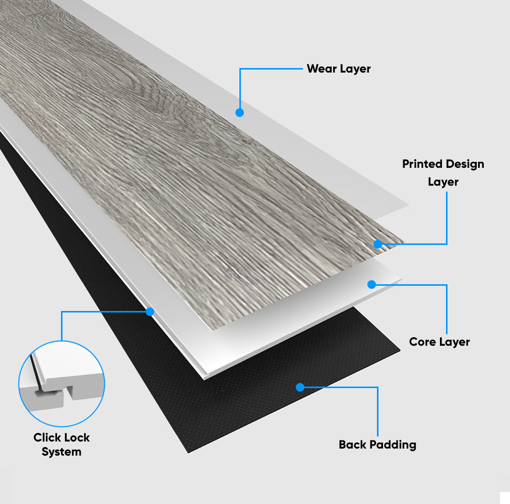 SPC Rigid Core Plank Cannon Flooring, 7" x 48" x 6mm, 22 mil Wear Layer