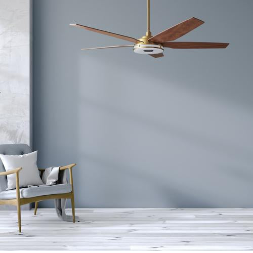 Smart Gold/Wood 5 Blade Smart Ceiling Fan with Dimmable LED Light Kit Works with Remote Control, Wi-Fi apps and Voice control via Google Assistant/Alexa/Siri