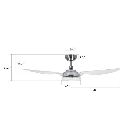 Icebreaker 52" In. Silver/Transclucent 3 Blade Smart Ceiling Fan with Dimmable LED Light Kit Works with Remote Control, Wi-Fi apps and Voice control via Google Assistant/Alexa/Siri