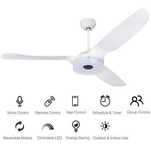 Icebreaker White/White 3 Blade Smart Ceiling Fan with Dimmable LED Light Kit Works with Remote Control, Wi-Fi apps and Voice control via Google Assistant/Alexa/Siri (Set of 2)