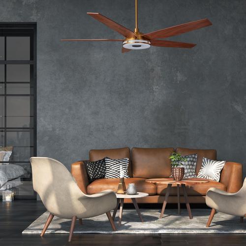 Smart Gold/Wood 5 Blade Smart Ceiling Fan with Dimmable LED Light Kit Works with Remote Control, Wi-Fi apps and Voice control via Google Assistant/Alexa/Siri