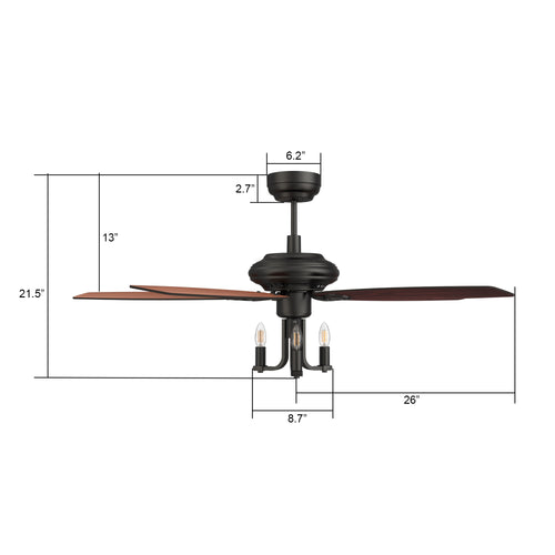 HUNTLEY 52" In. Black/Brown Wood & Rosewood 5 Blade Smart Ceiling Fan with LED Light Kit Works with Light & Remote Control