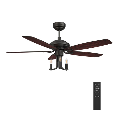 HUNTLEY 52" In. Black/Brown Wood & Rosewood 5 Blade Smart Ceiling Fan with LED Light Kit Works with Light & Remote Control