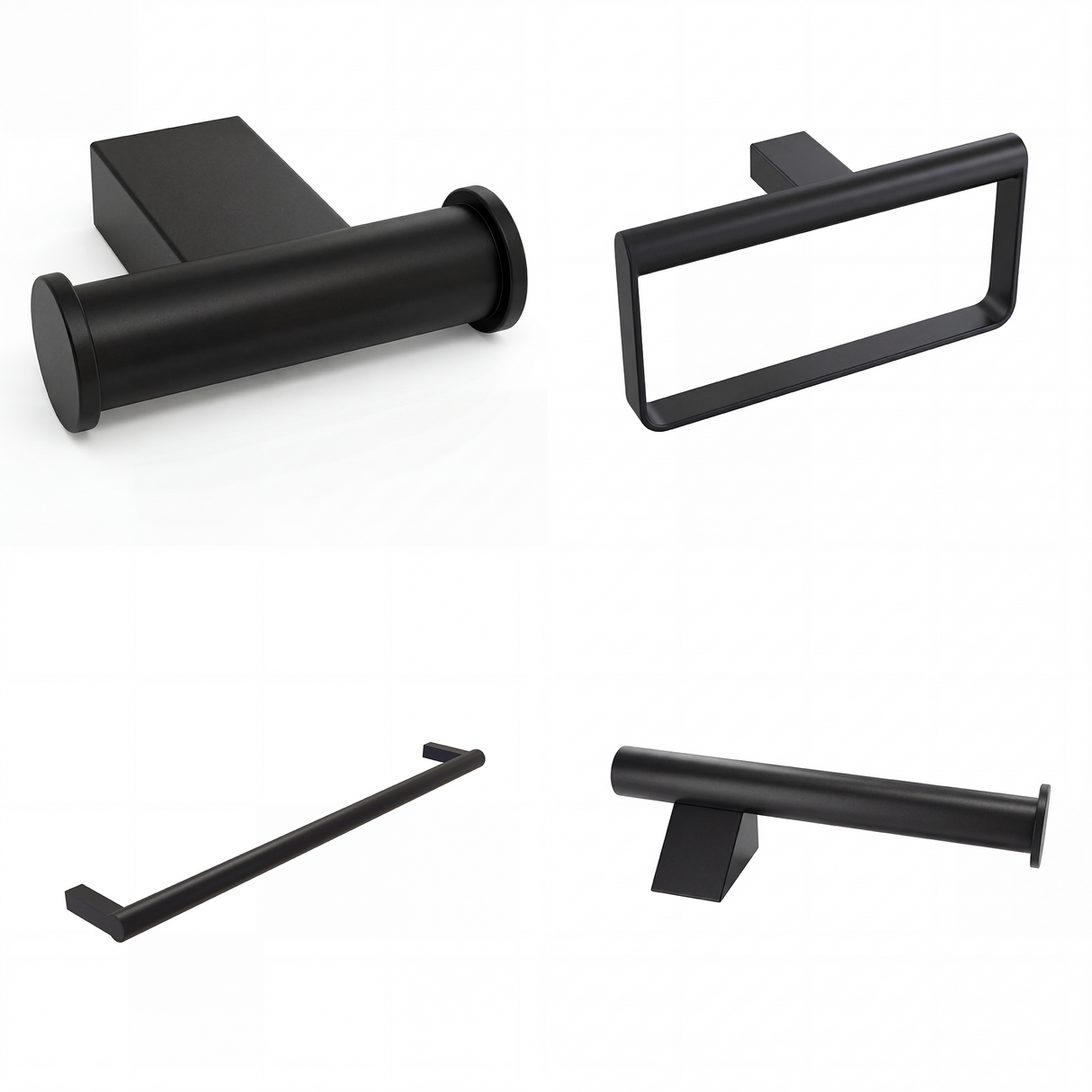 Ivanees 4-Piece Bathroom Accessories Set in Matte Black Finish – Stainless Steel Robe Hook, Towel Ring, Toilet Paper Holder & Towel Bar