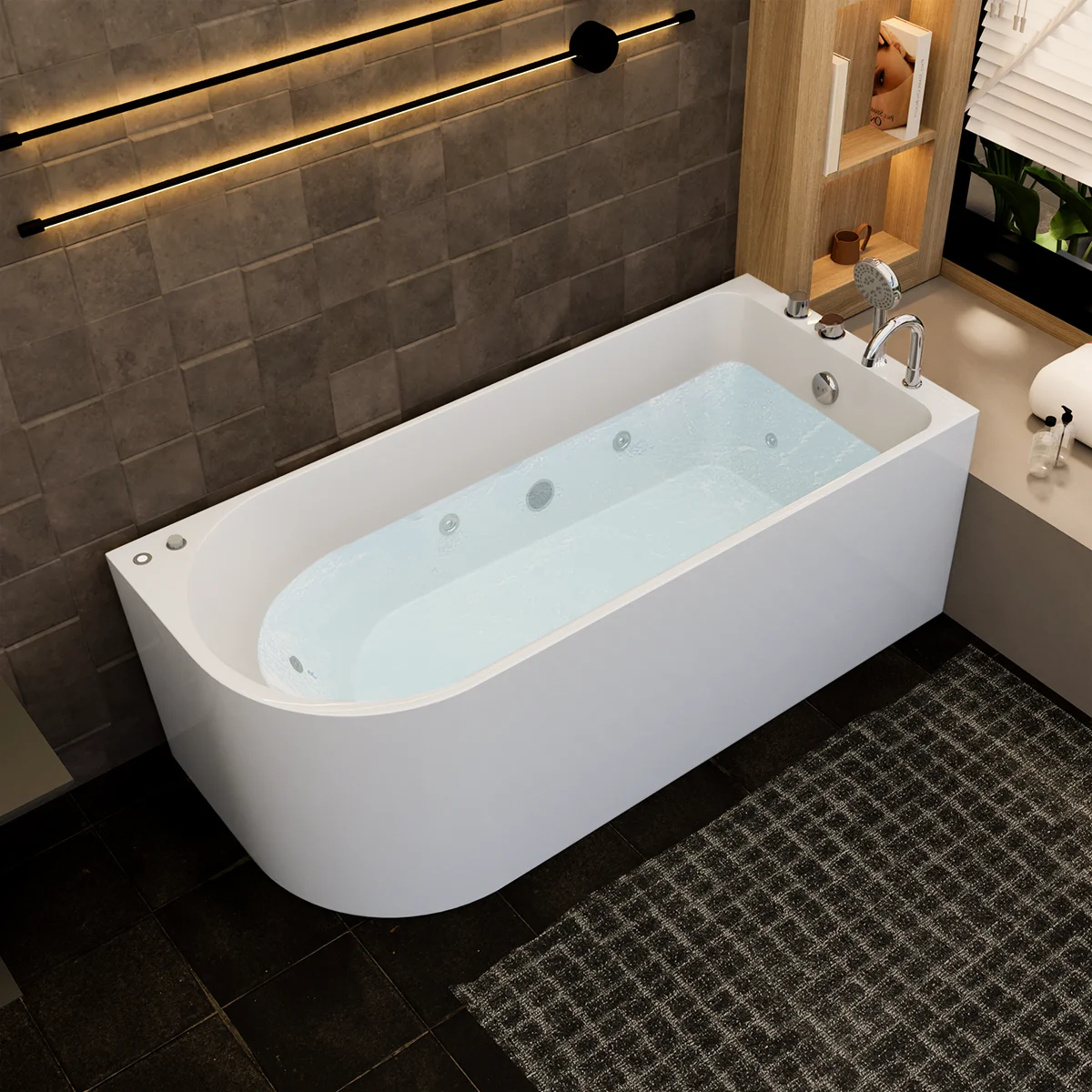 67 in. Freestanding Acrylic Whirlpool Corner Bathtub with Right Drain