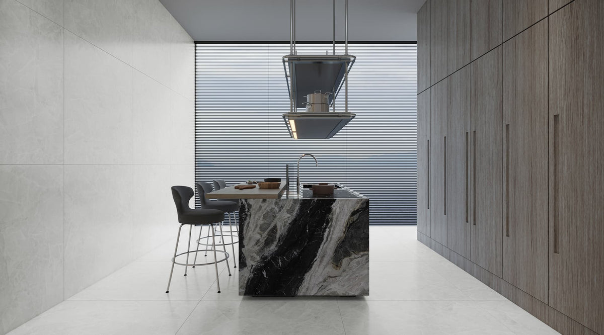 48 x 48 in Majesto Crystal Bianco Honed Rectified Colorsync Porcelain Tile installed