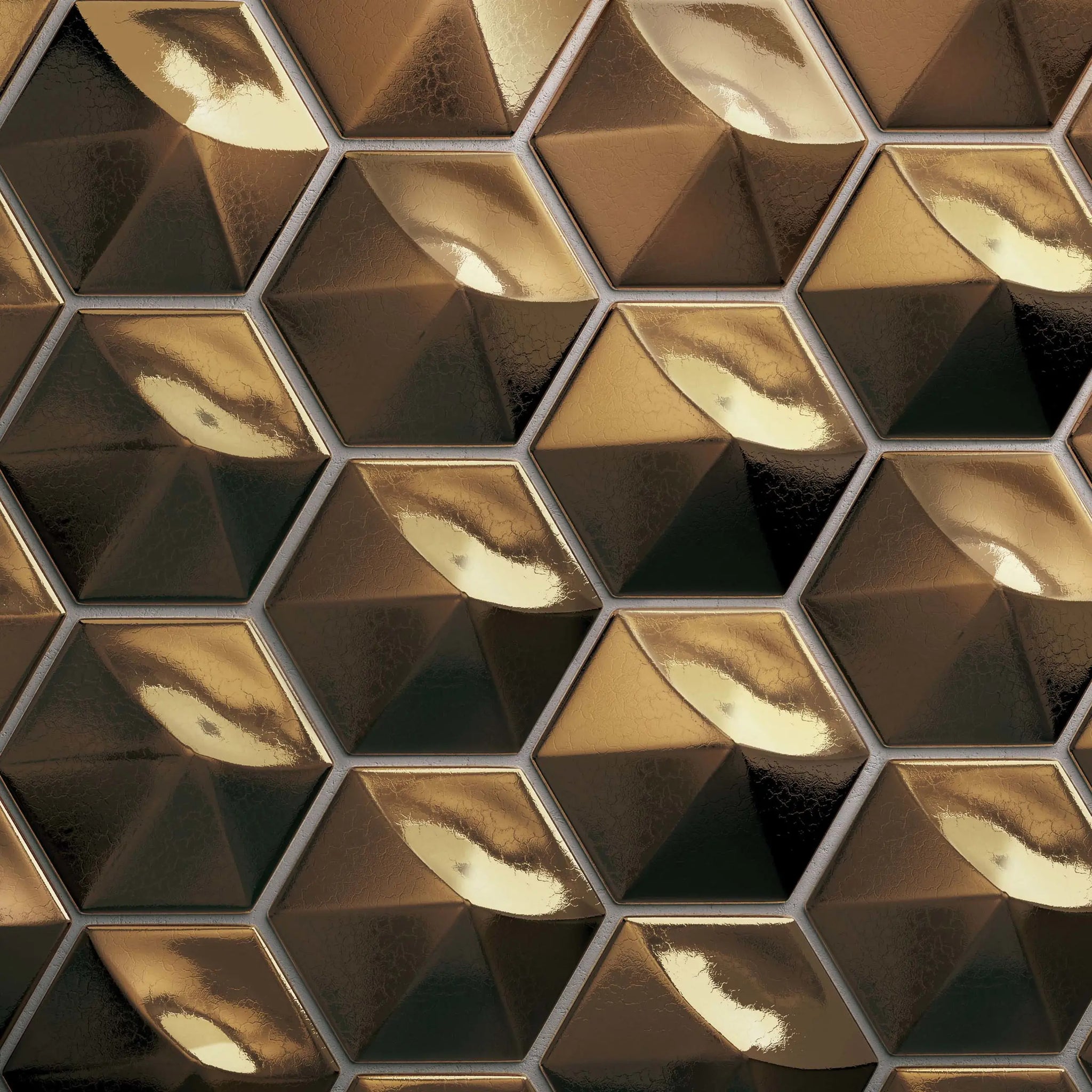 Hedron 4" x 5" Glossy Ceramic 3D Wall Tile in Metallic - GOLD
