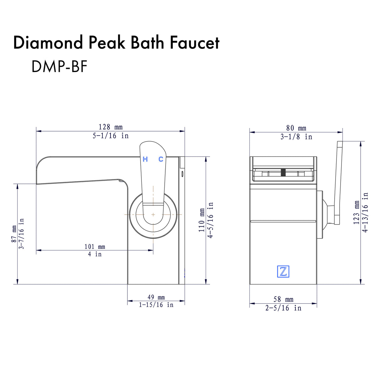 ZLINE Diamond Peak Bath Faucet in Brushed Nickel (DMP-BF-BN)