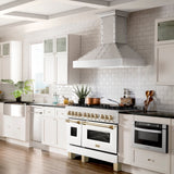 ZLINE Autograph Edition 48 in. 6.0 cu. ft. Legacy Dual Fuel Range with 7 Burner Gas Cooktop and 2 Electric Ovens in Satin Stainless Steel with White Matte Doors and Polished Gold Accents (RASZ-WM-48-G)