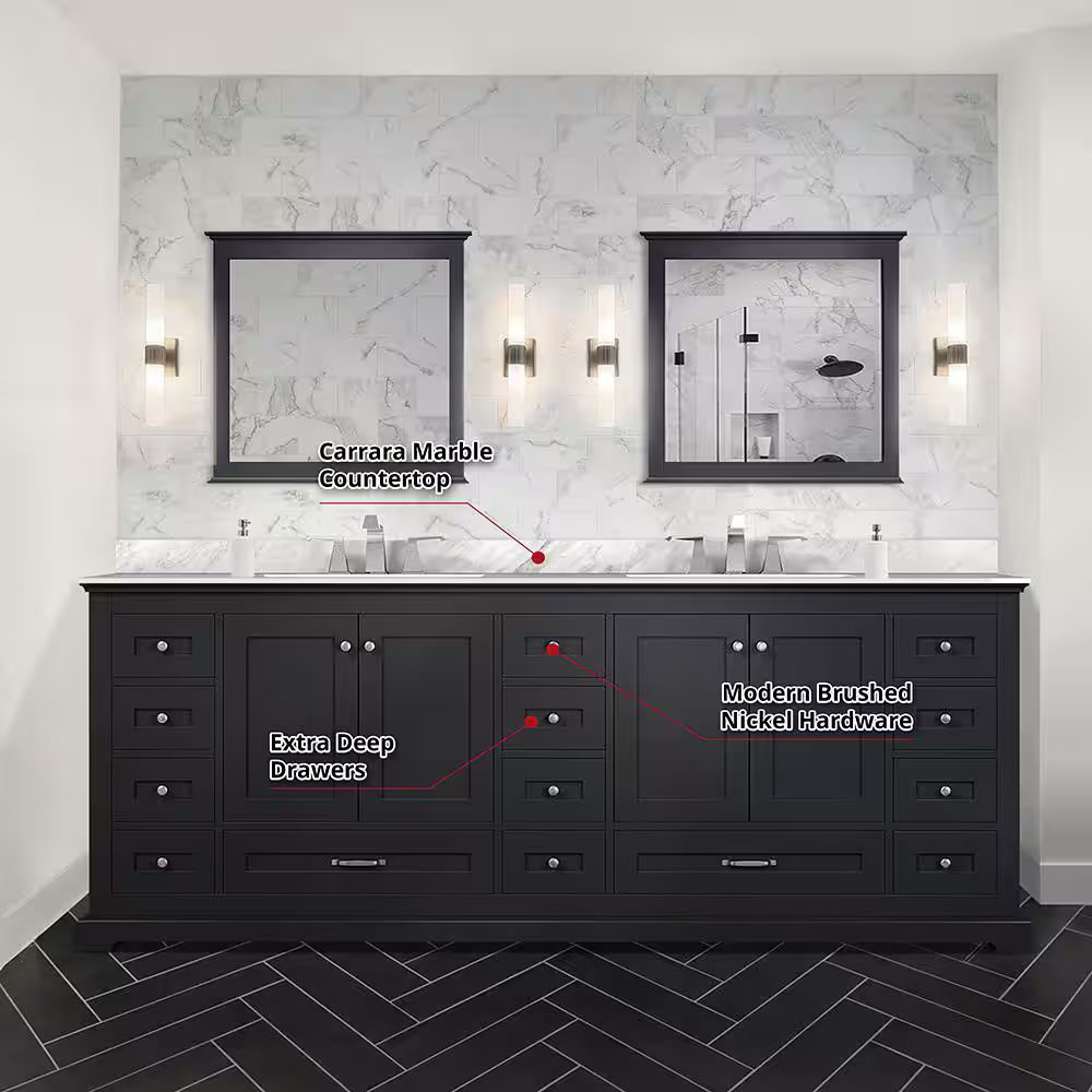 Dukes 84 Espresso Vanity Cabinet With Carrara White Marble Sink Top