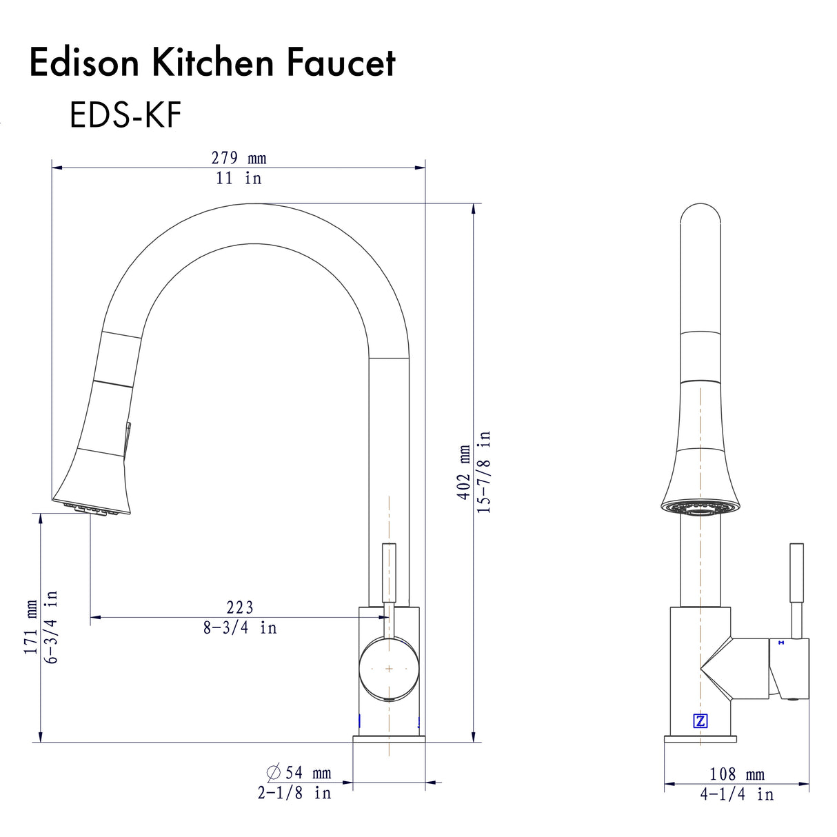ZLINE Edison Kitchen Faucet in Chrome (EDS-KF-CH)