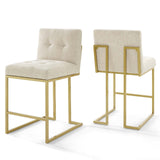 Privy Gold Stainless Steel Upholstered Fabric Counter Stool Set of 2