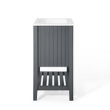 Pearl 24 Inch Vertical Slat Style Freestanding Bathroom Vanity With Ceramic Sink, Open Storage Shelf & 2 Doors