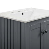 Pearl 24 Inch Vertical Slat Style Freestanding Bathroom Vanity With Ceramic Sink, Open Storage Shelf & 2 Doors