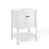 Pearl 24 Inch Vertical Slat Style Freestanding Bathroom Vanity With Ceramic Sink, Open Storage Shelf & 2 Doors