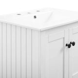 Pearl 24 Inch Vertical Slat Style Freestanding Bathroom Vanity With Ceramic Sink, Open Storage Shelf & 2 Doors