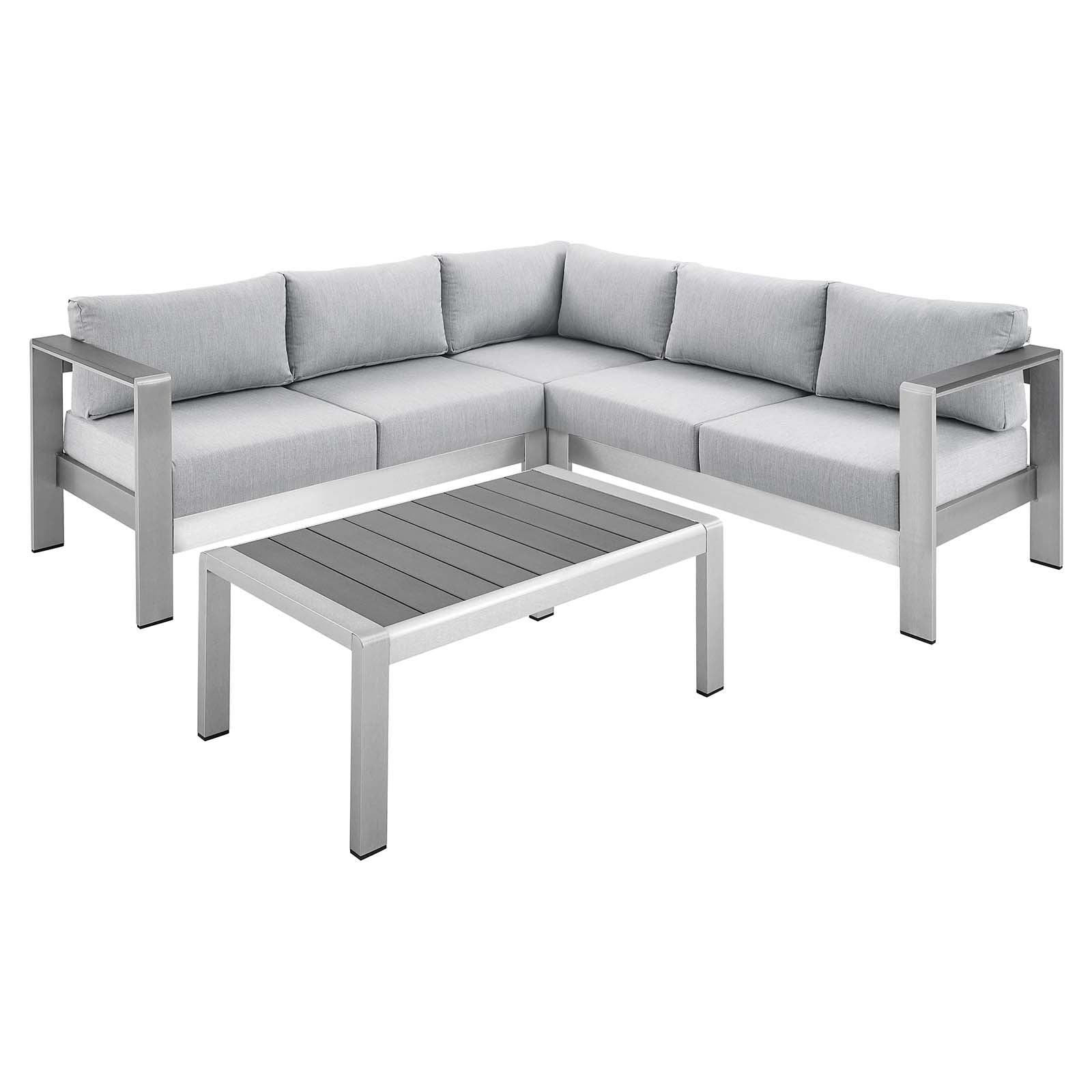 Shore Sunbrella Fabric Outdoor Patio Aluminum 4 Piece Sectional Sofa Set