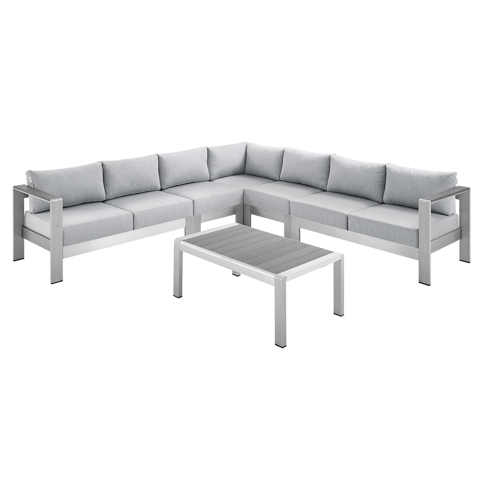 Shore Sunbrella Fabric Outdoor Patio Aluminum 6 Piece Sectional Sofa Set