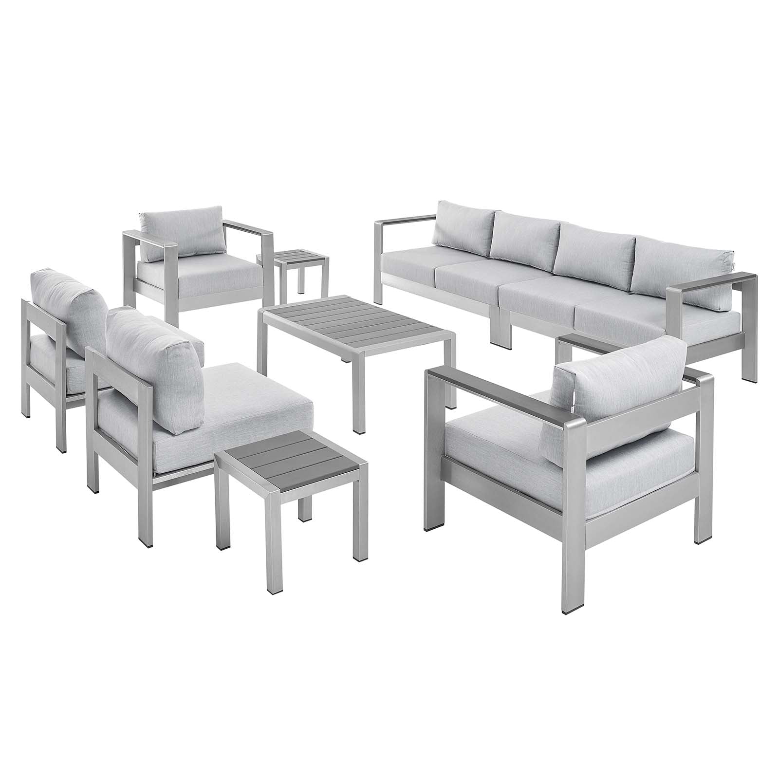 Shore Sunbrella Fabric Outdoor Patio Aluminum 9 Piece Sectional Sofa Set