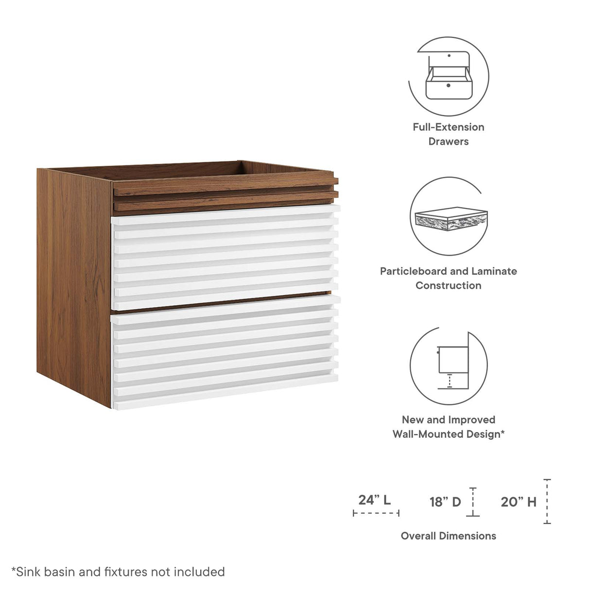 Render 24" Wall-Mount Bathroom Vanity Cabinet (Sink Basin Not Included)