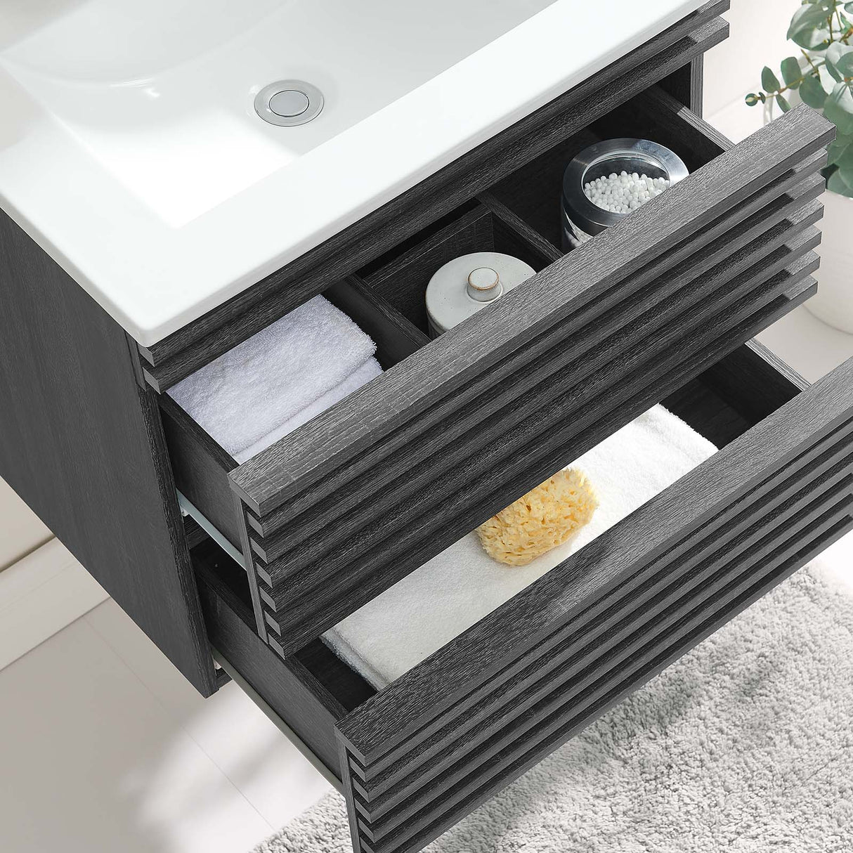 Render 24 In. Floating Bathroom Vanity with Ceramic Sink Top & Soft Closing Drawers