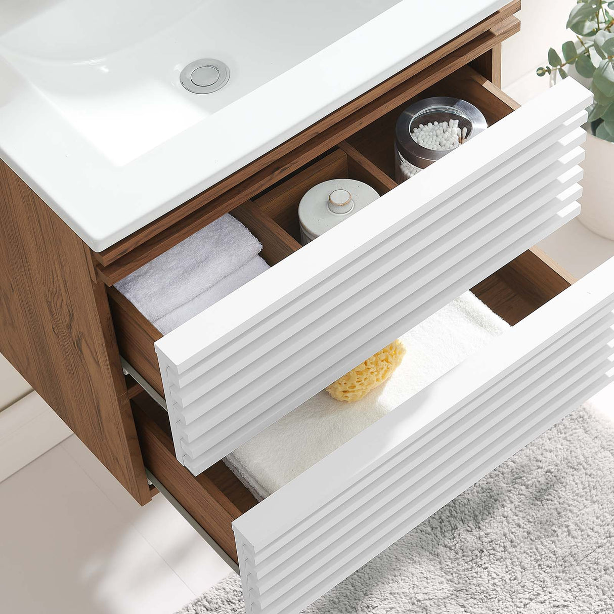 Render 24 In. Floating Bathroom Vanity with Ceramic Sink Top & Soft Closing Drawers