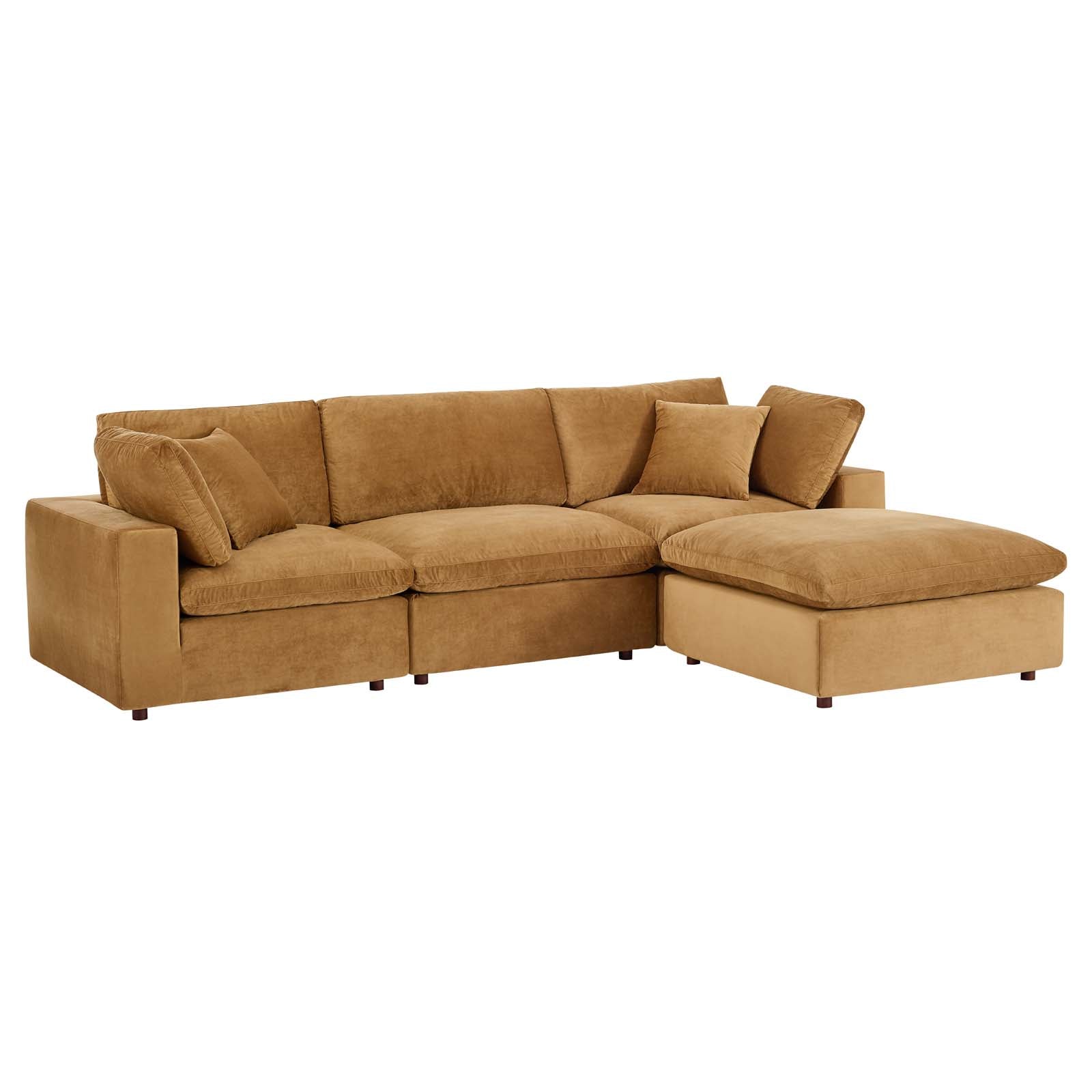 Commix Down Filled Overstuffed Performance Velvet 4-Piece Sectional Sofa